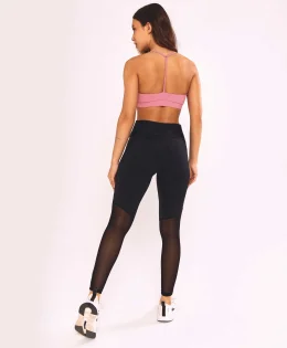 LEGGING HYPER RECORTE DE COURO E TULE PRETO