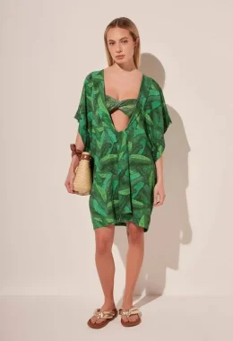 CAPA KIMONO CURTO FOLHAGEM TROPICAL E3829A18VERDE