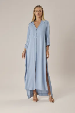 CHEMISE LONGO C/FENDAS LATERAIS AZUL PLUME