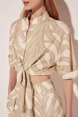 BLUSA CROPPED FOLHAS BICOLOR