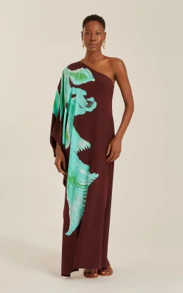 VESTIDO UM OMBRO SEDA DRACENA