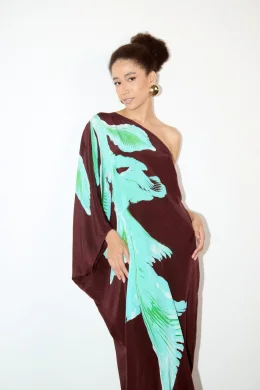 VESTIDO UM OMBRO SEDA DRACENA