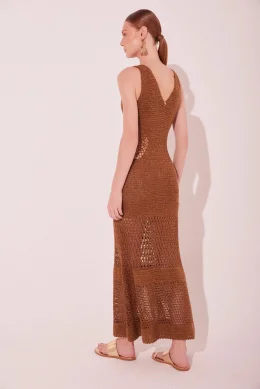 VESTIDO LONGO CROCHES MARROM