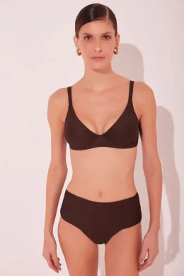 BIQUINI CALCINHA LATERAL LARGA DAMASCO MARROM