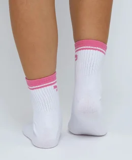 MEIA CANO ALTO SIMBOLO E LISTRAS ROSA