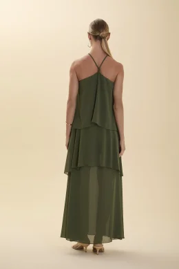 VESTIDO TRS MARIA C/ AMARRAO PESCOO VERDE MILITAR