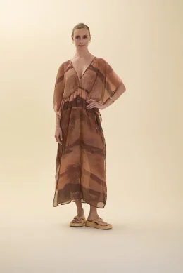 KAFTAN LONGA DECOTE V MARROM ILHA SICLIA