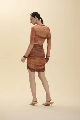 VESTIDO CURTO MAGA LONGA ILHA SICLIA MARROM