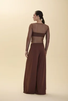 SEMI CROPPED MANGA LONGA EM TELA MARROM CACAU